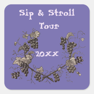 Vineyard Tour Grape Vine Sip & Stroll Event Square Sticker