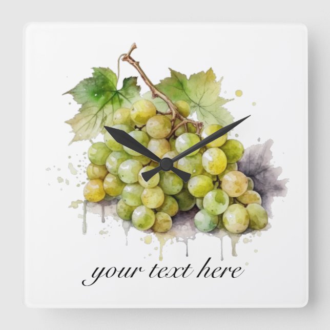 Vineyard Watercolor Grapes, custom Square Wall Clock (Front)