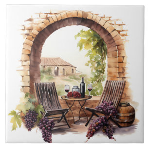Vineyard Watercolor Print Tile