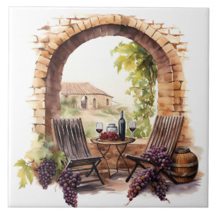 Vineyard Watercolor Print Tile