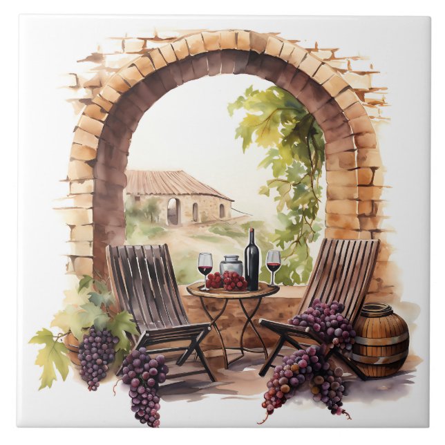 Vineyard Watercolor Print Tile (Front)