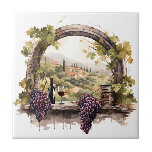 Vineyard Watercolor Print Tile (Front)