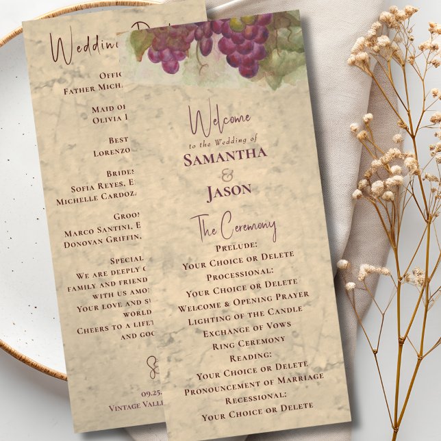 Vineyard Wedding Elegant Rustic Watercolor Program Programme (Creator Uploaded)