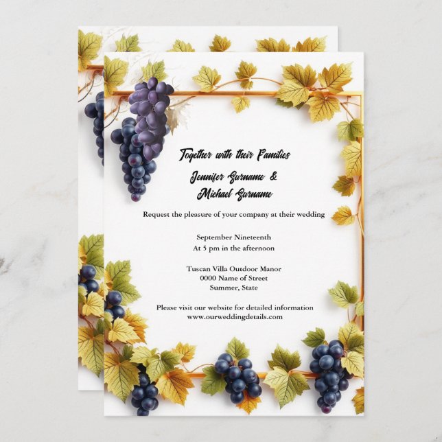 Vineyard wedding fall autumn grapes winery elegant invitation (Front/Back)
