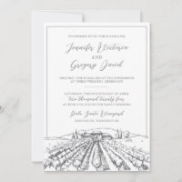 Vineyard Wedding Invitation with Building Drawing