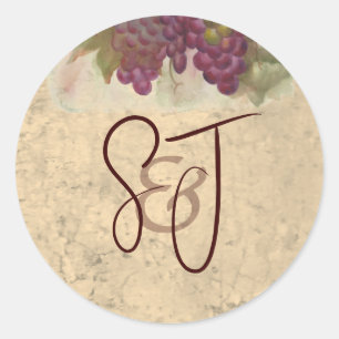 Vineyard Wedding Monogram Personalised Initials Classic Round Sticker