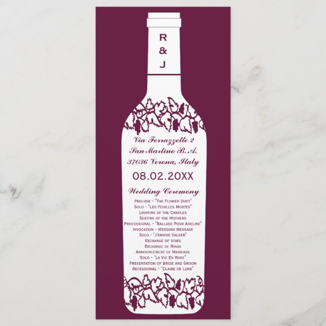 Vineyard Wedding Program Programme (Front)