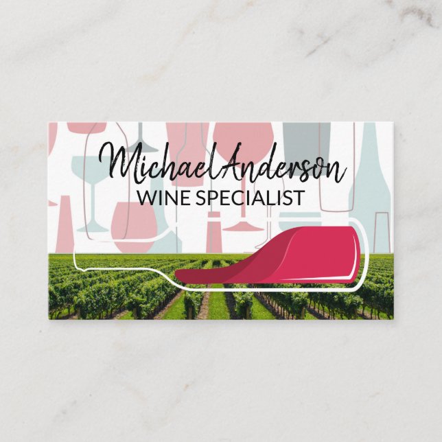 Vineyard | Wine Bottles Pattern Business Card (Front)