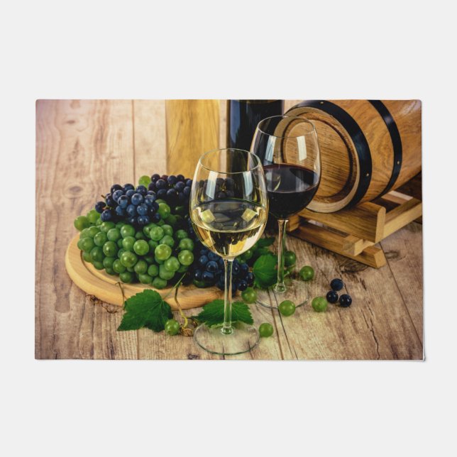 Vineyard Wine Grapes and Glasses Kitchen Doormat (Front)