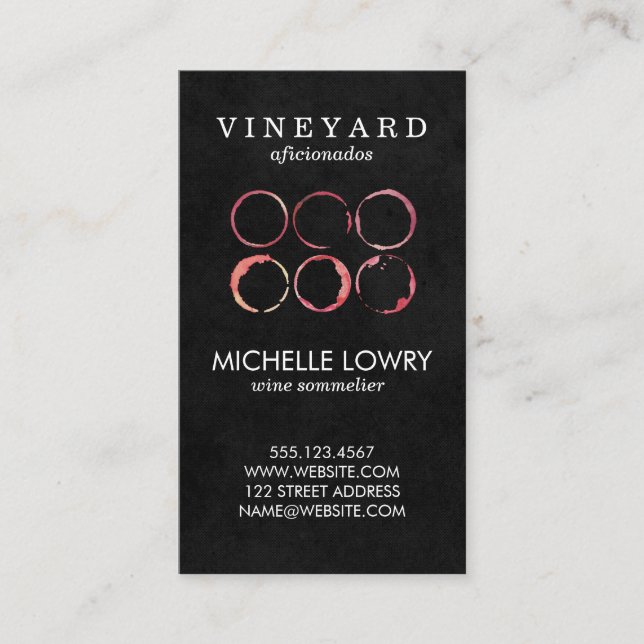 Vineyard Wine Lux Black | Wine Stains Business Card (Front)
