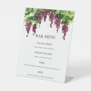 Vineyard Winery Grapevine Wedding Bar Menu Pedestal Sign