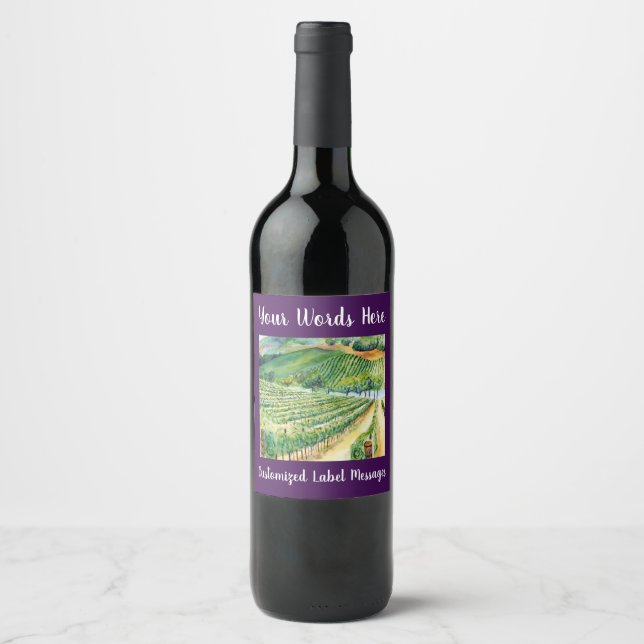 Vineyard Winery Grapevines Art Custom Bottle Label (Front)