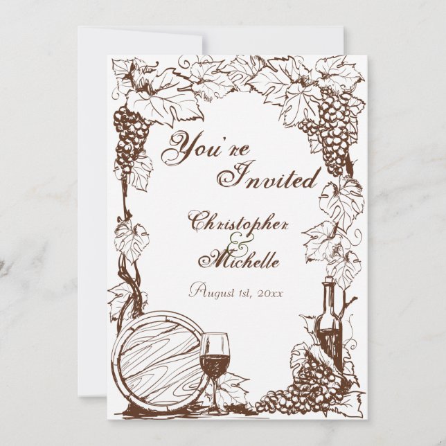 Vineyard Winery Sketch Frame Wedding Invitation (Front)