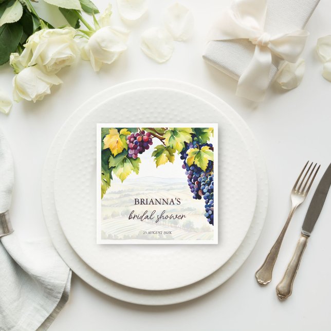 Vineyard winery summer bridal shower printed napkin (Vineyard winery summer grapes vines bridal shower monogram printed napkins personalized table decor)