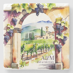 Vineyard winery wedding favours monogrammed stone coaster