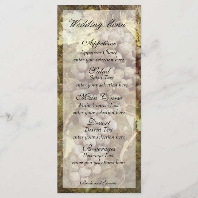 Vineyard Winery Wedding Menu Card (Front)