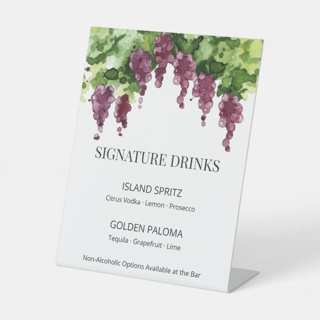 Vineyard Winery Wedding Signature Drinks Sign (Front)