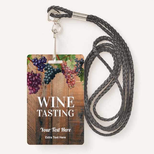 Vineyard Wood & Grapes Wine Tasting Tour Logo ID Badge (Front with Lanyard)