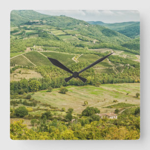 Vineyards landscapes in the morning in Chianti. Square Wall Clock