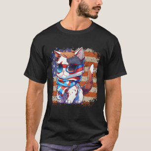 Vingtae Meowica Cat Sunglasses July 4th USA Americ T-Shirt