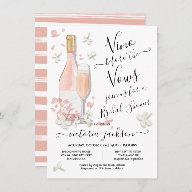 Vino before the Vows Brunch & Bubbly Bridal Shower Invitation (Front/Back)