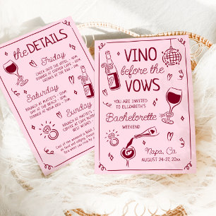 Vino Before the Vows Pink & Wine Red Bachelorette Invitation