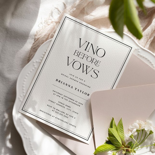 Vino Before Vows Black & White Bridal Shower Invitation (Creator Uploaded)