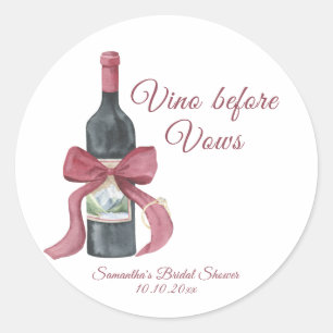 Vino before vows Bridal Shower Classic Round Sticker