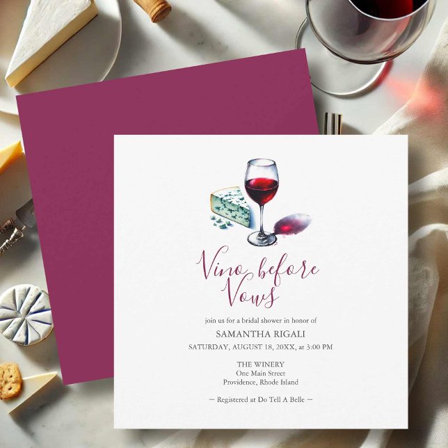 Vino Before Vows Bridal Shower Invitation (Wine bridal shower invitations hand drawn red wine and cheese exclusive to Do Tell A Belle)