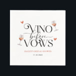 Vino Before Vows Bridal Shower  Napkin<br><div class="desc">Rustic winery theme bridal shower paper napkin featuring watercolor illustration of wine glasses with hearts.</div>