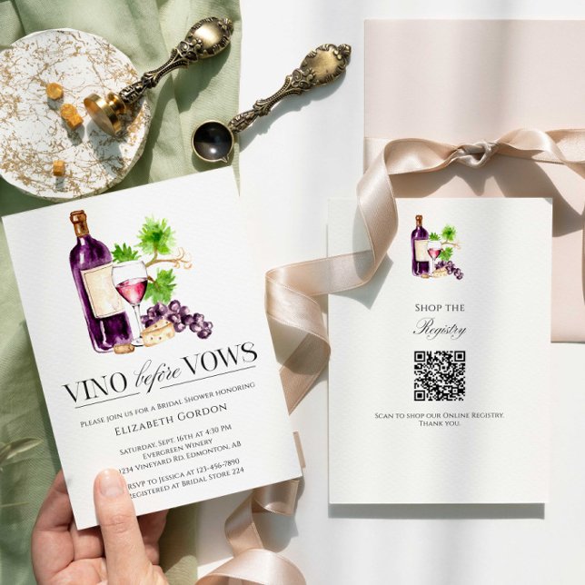 Vino Before Vows Bridal Shower QR Code Registry Invitation (Creator Uploaded)