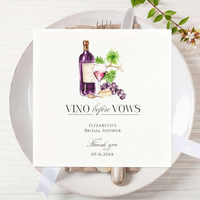 Vino Before Vows Bridal Shower Wine Watercolor Napkin (Creator Uploaded)