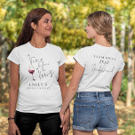 Vino Before Vows Bridesmaid Name on Back Hen Party T-Shirt<br><div class="desc">Vino Before Vows Bridesmaid Name on Back Hen Party. Vino before Vows on the front and Bridesmaid on the back are in a set elegant script - other roles are also available in this collection. The rest of the text you can easily personalise.</div>