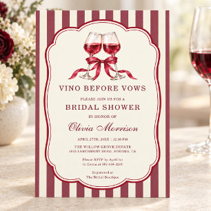 Vino Before Vows Burgundy Bow Bridal Shower Invitation