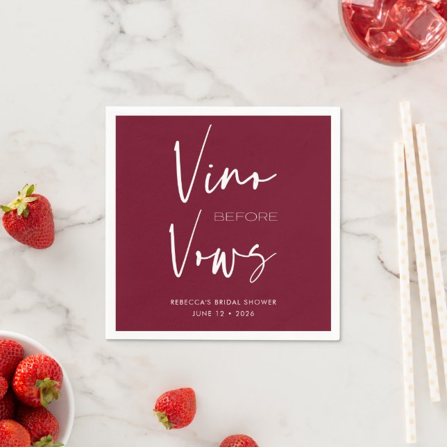 Vino before Vows Burgundy Red Bachelorette Bridal Napkin (Insitu)