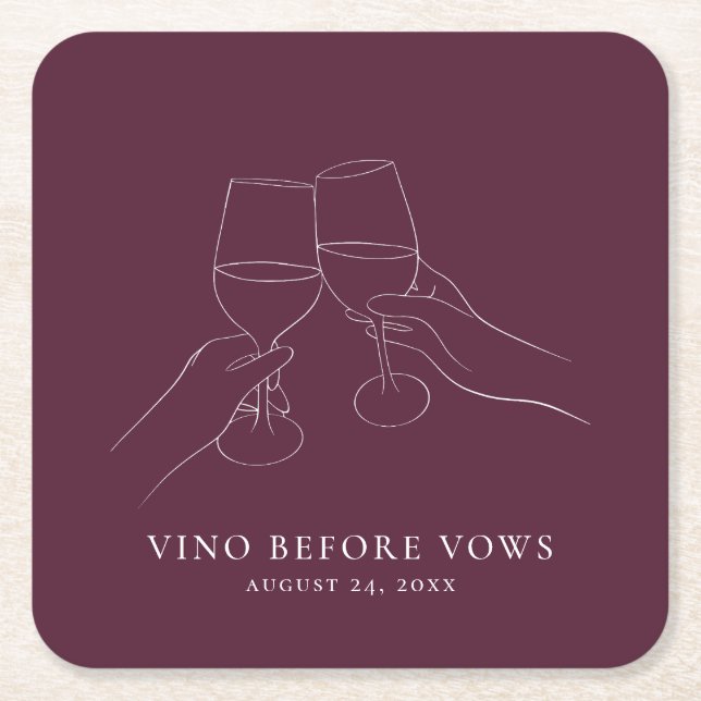 Vino Before Vows Chic Wine Bridal Shower Square Paper Coaster (Front)
