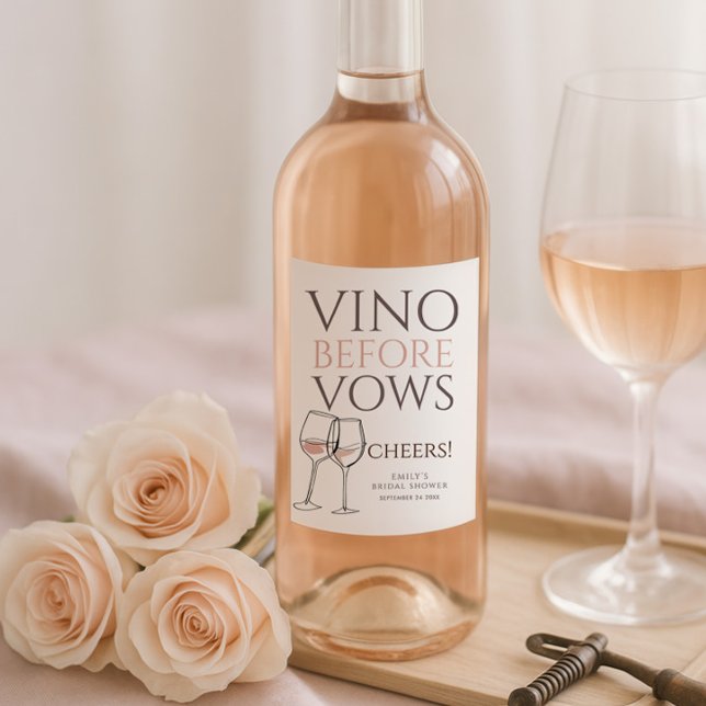 Vino Before Vows Doodle Wine Cheers Bridal Shower Wine Label (Creator Uploaded)