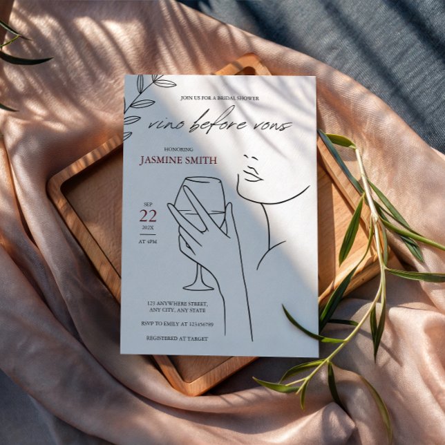 vino before vows Elegant black&white bridal shower Invitation (Vino Before Vows Bridal Shower Invitation)