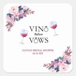 Vino Before Vows Floral Bridal Shower Square Sticker