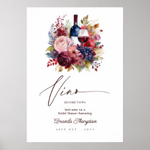 Vino Before Vows Floral Wine Bridal Shower Welcome Poster