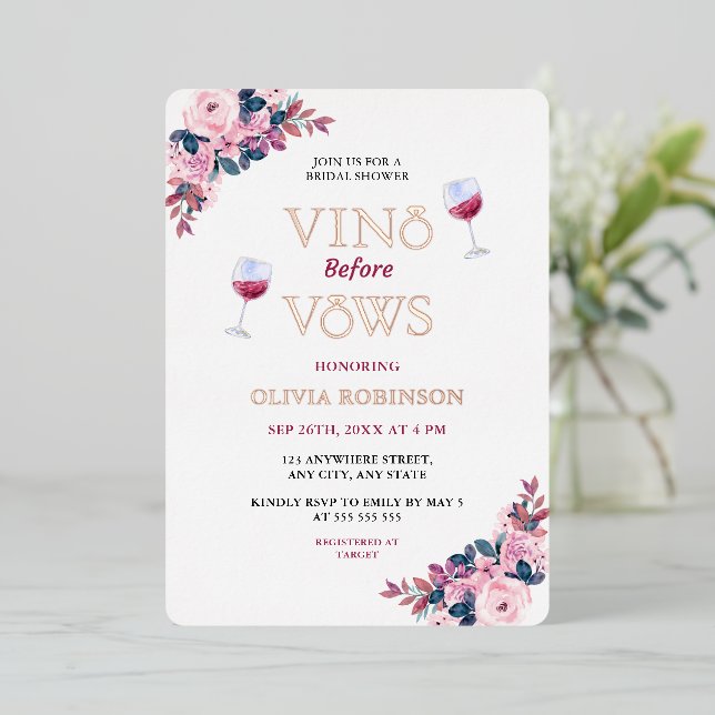 Vino Before Vows Floral Wine Theme Bridal Shower (Standing Front)