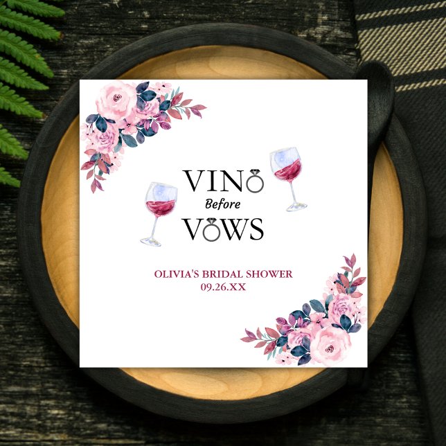 Vino Before Vows Floral Winery Bridal Shower Napkin (Vino Before Vows Floral Wine Bridal Shower Napkins )