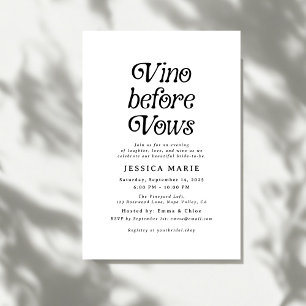 Vino Before Vows Minimal Retro Bridal Shower Invitation