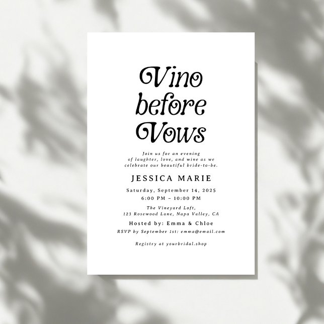 Vino Before Vows | Minimal Retro Bridal Shower Invitation (Creator Uploaded)