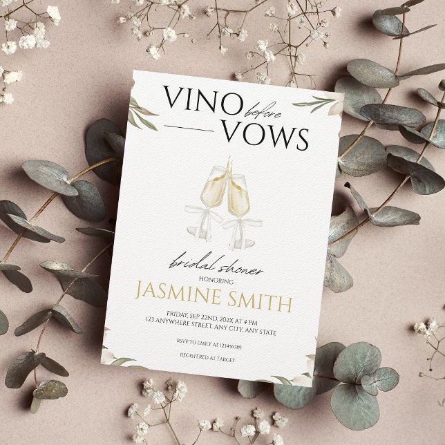 Vino before Vows Modern White Floral Bridal Shower Invitation (Creator Uploaded)