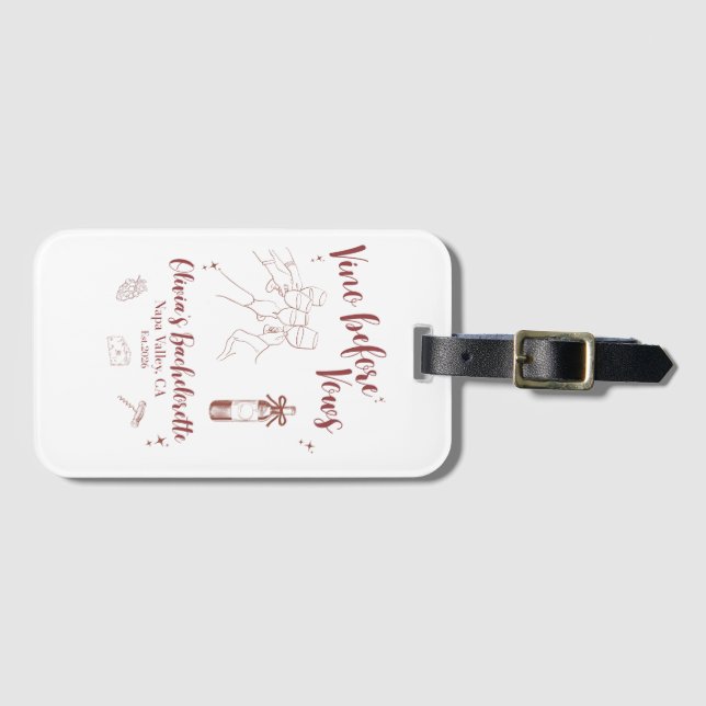Vino Before Vows Personalised Luggage Tag (Front Horizontal)