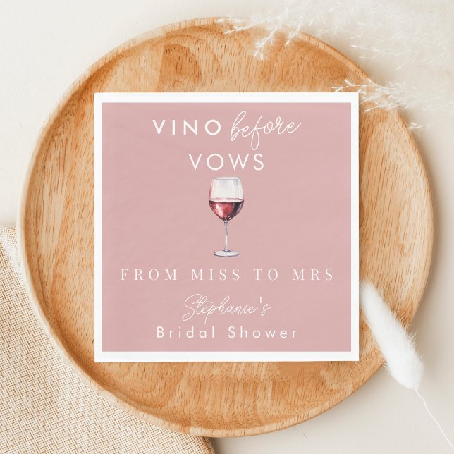Vino Before Vows Personalised Pink Bridal Shower Napkin (Creator Uploaded)