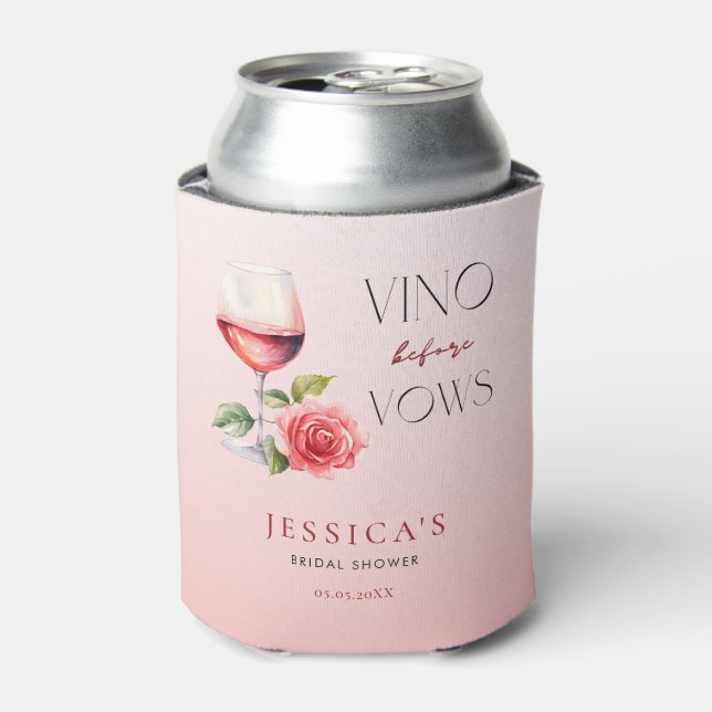 Vino Before Vows Pink Wine Theme Bridal Shower     Can Cooler (Can Front)