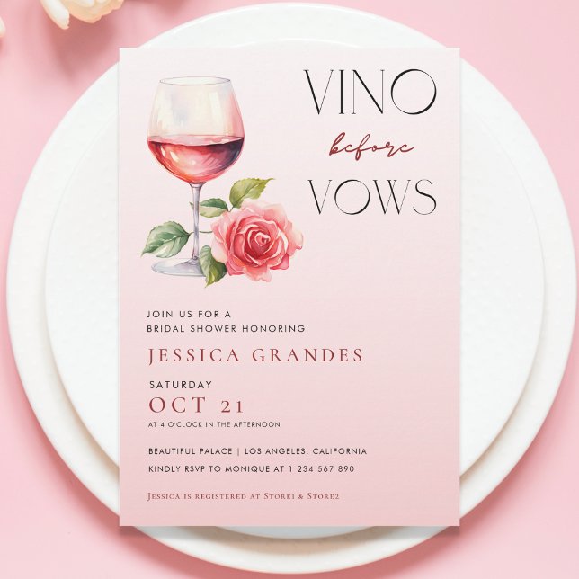Vino Before Vows Pink Wine Theme Bridal Shower     Invitation (Creator Uploaded)