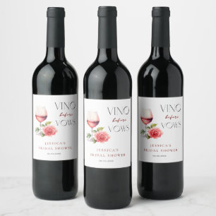 Vino Before Vows Pink Wine Theme Bridal Shower Label